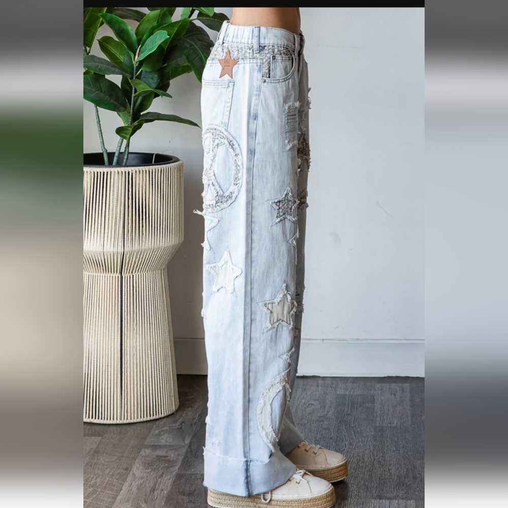 Oli & Hali WASHED STAR PATCHWORK DETAIL DENIM JEANS FINAL PRICE! - Picture 4 of 6